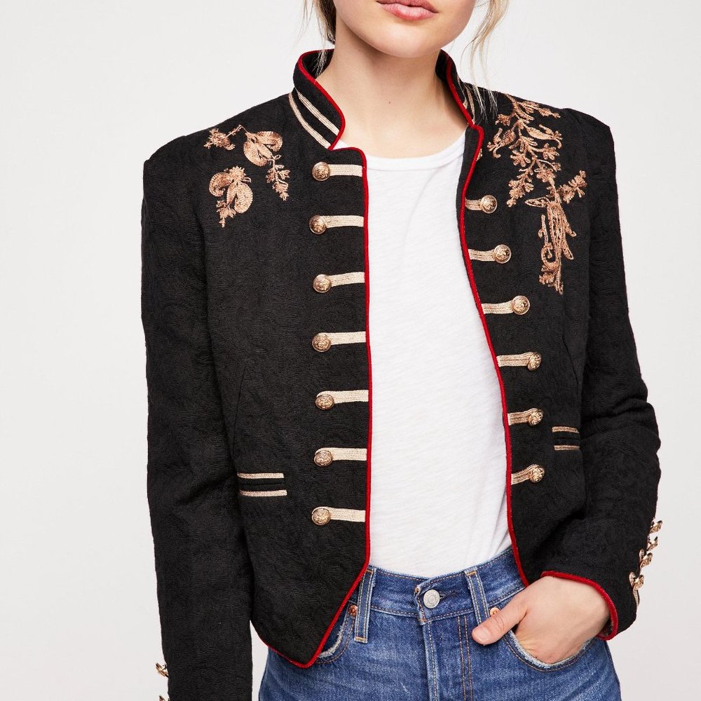 Free People Black Lauren Band Jacket Military Large